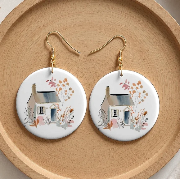 Charming Cottage Earrings with Floral Design - Picture 2 of 2